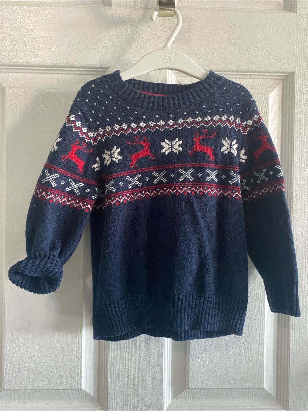 H&M L.O.G.G. Archive 2018 Matching Baby Reindeer Knit Sweater Navy 2-4Y EUC